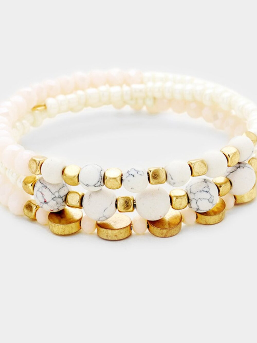 Beaded Semi Precious Stone Coil Wrap Bracelet - Boho Memory Wire Bracelet